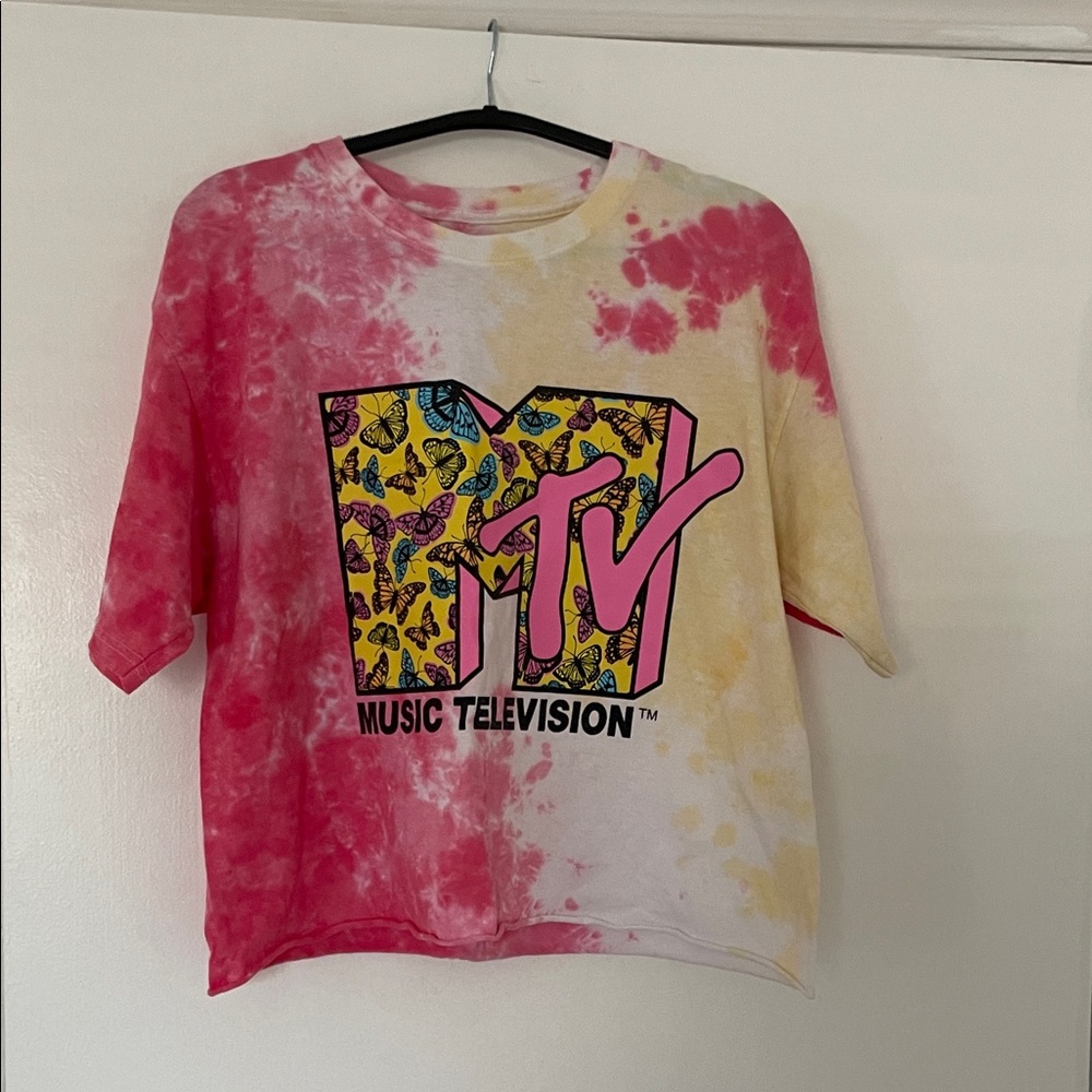 MTV Tie-Dye Pink and White Graphic Tee